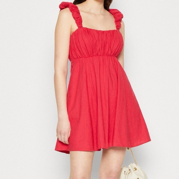 Abercrombie & Fitch Pink Mini Babydoll Ruffle Sleeve Linen Dress - Women’s S - Picture 13 of 16